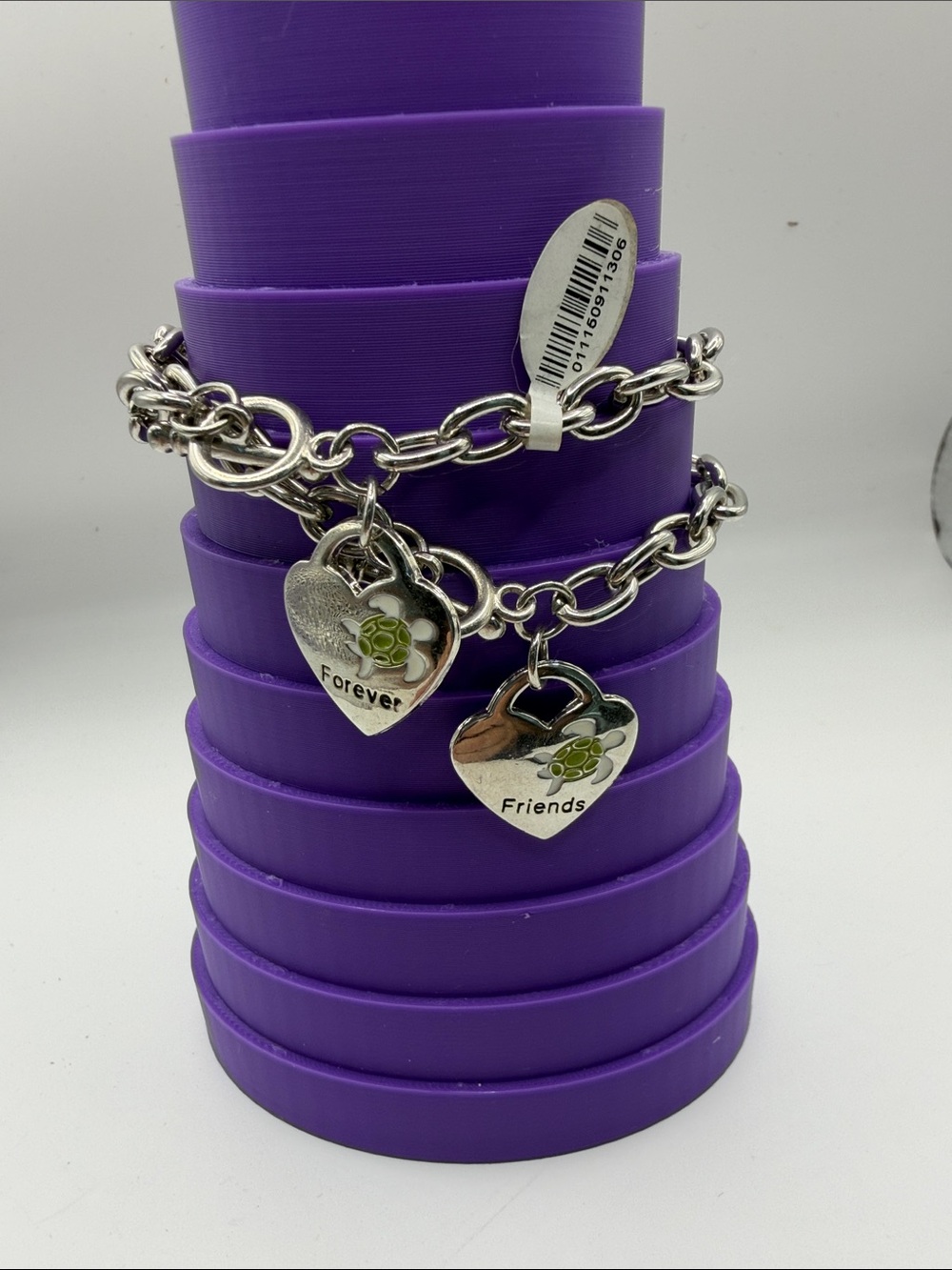 Silver-tone 'Forever Friends' Heart Charm Bracelet